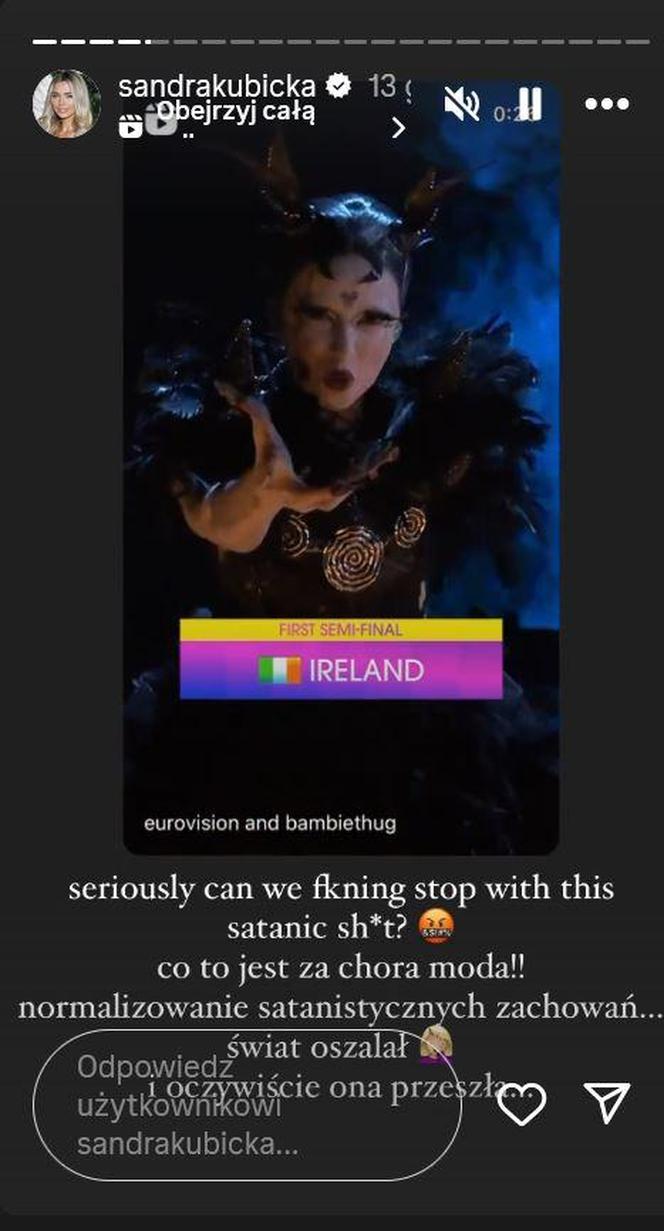 Sandra Kubicka oburzona występem Irlandii na Eurowizji
