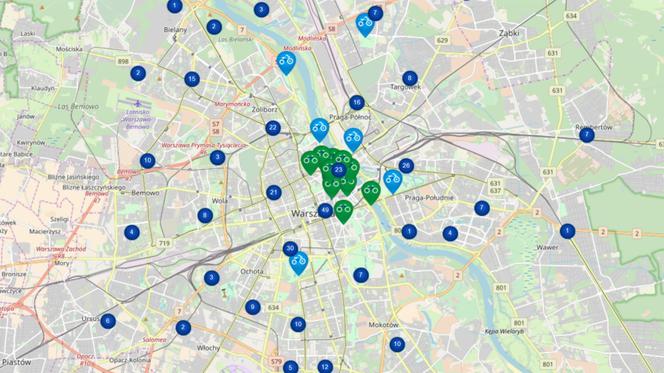 Veturilo w Warszawie - mapa 