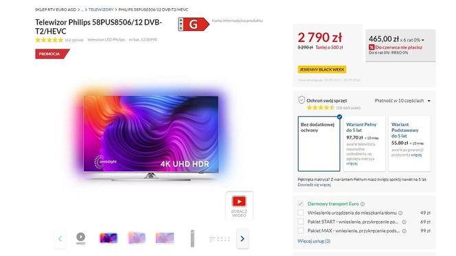 Telewizor Philips 58PUS8506/12 DVB-T2/HEVC