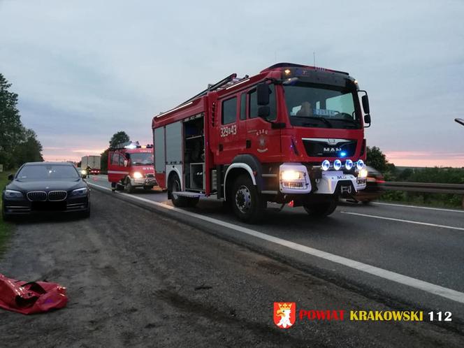 Tragiczny wypadek na trasie Kraków-Olkusz. Ciężarówka śmiertelnie potrąciła pieszego
