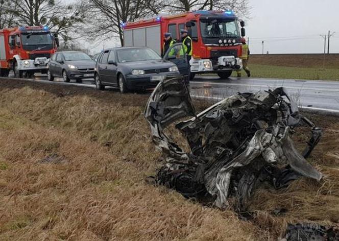 Wyleciał z drogi na łuku. Samochód rozerwało na dwie części. Wszystko się nagrało