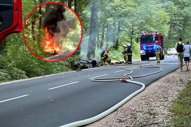 Dachował ,jego auto stanęło w ogniu. Nikt nie zdołał mu już pomóc