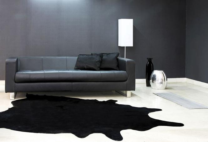 Czarna skóra przy sofie w stylu nowoczesnym