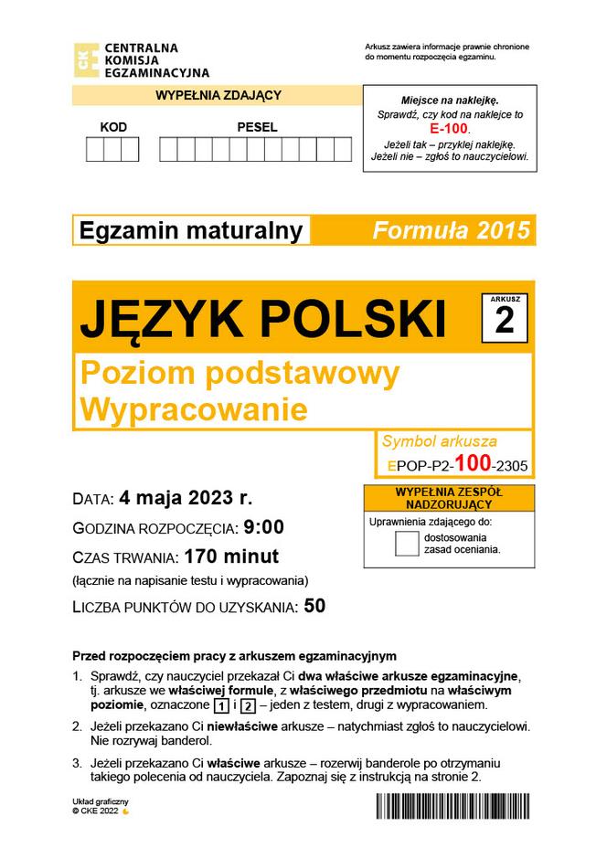 Matura z języka polskiego 2023 - stara formuła (WYPRACOWANIE)