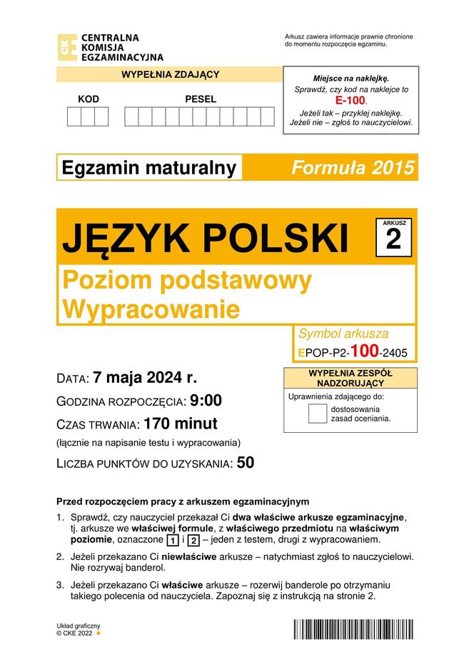 Matura 2024: polski. Arkusze CKE i odpowiedzi. Poziom podstawowy [Formuła 2015]