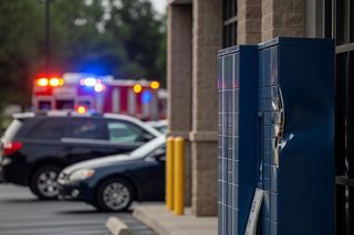 Zasłabnięcie kierowcy w Puławach. Kto odpowiada za uszkodzony paczkomat obok Lidla?