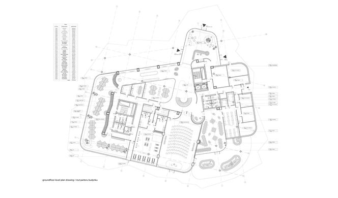 Brownfield - biurowiec na post-industrialnym terenie kopalni otoczonym przez sztuczne jeziora