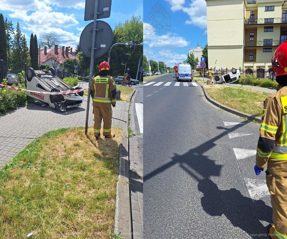 Groźny wypadek w Tarnowie. Samochód dachował i potrącił pieszą. Dwie osoby w szpitalu