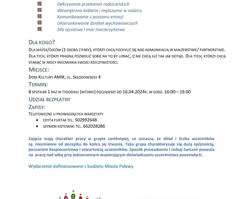 Bezpłatne warsztaty dla rodziców w Puławach