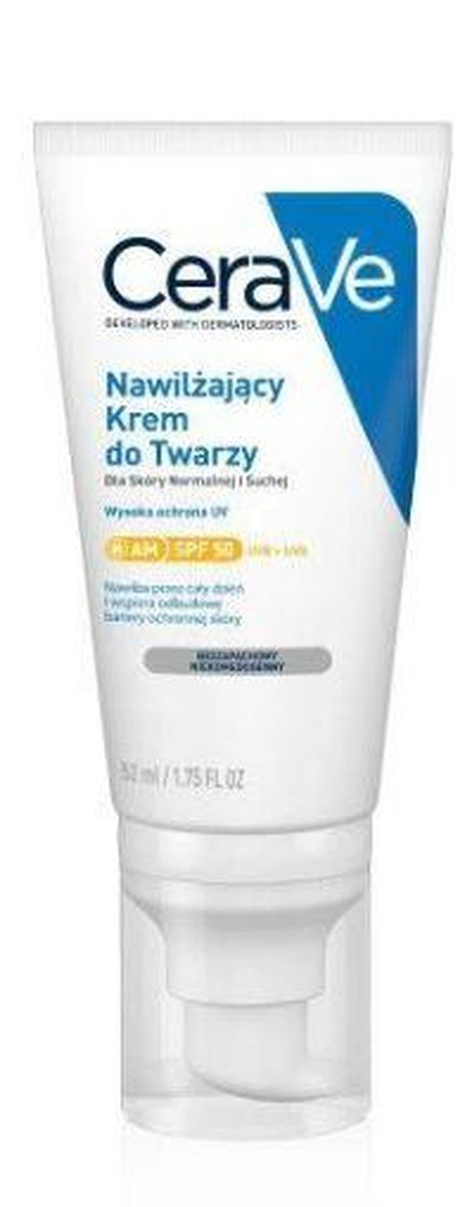 CeraVe, nawilżający krem do twarzy z filtrem SPF50