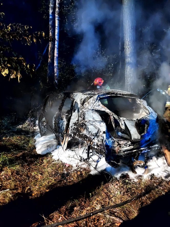 Wypadek na S1 w Katowicach. Samochód wypadł z drogi i stanął w płomieniach!