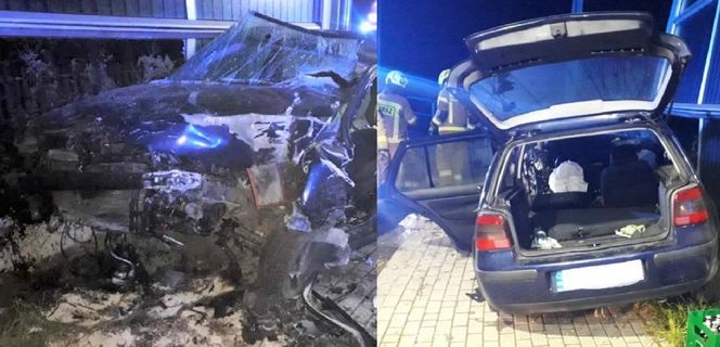 Kompletnie pijany 19-latek roztrzaskał volkswagena. Został poważnie ranny