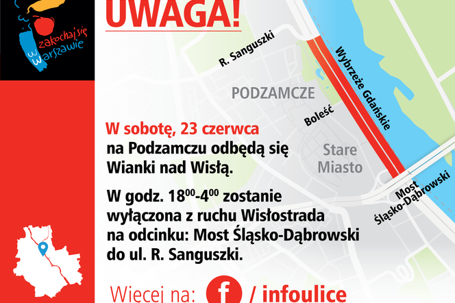 Wianki - zamknięta Wisłostrada