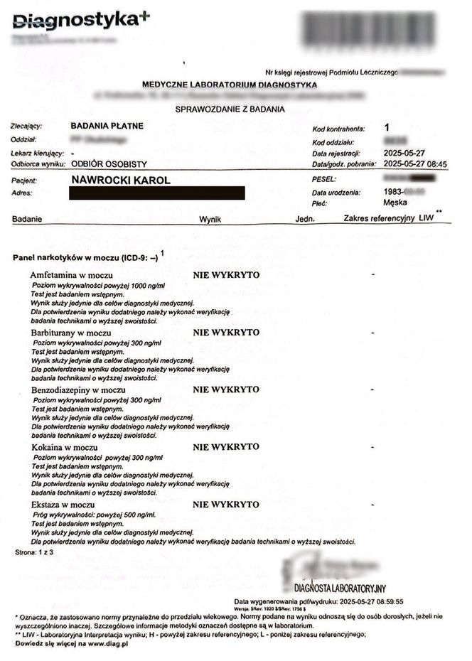 Karol Nawrocki się przebadał! Mamy wyniki testów na narkotyki
