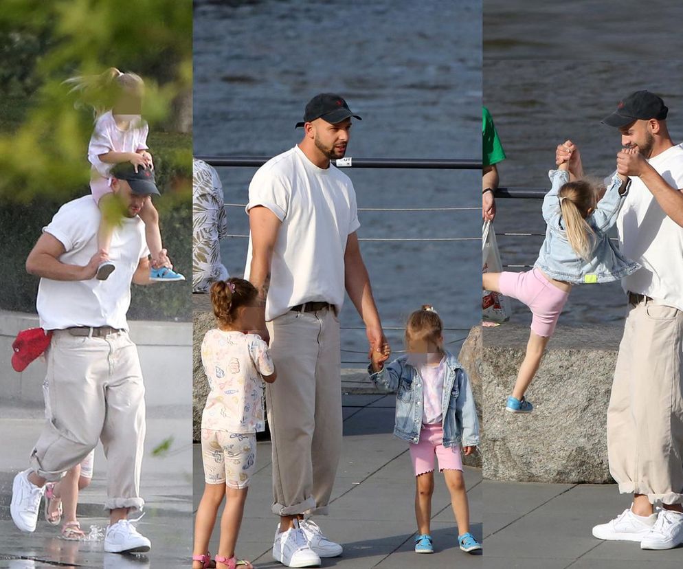 Maciej Pela z córeczkami nad Wisłą