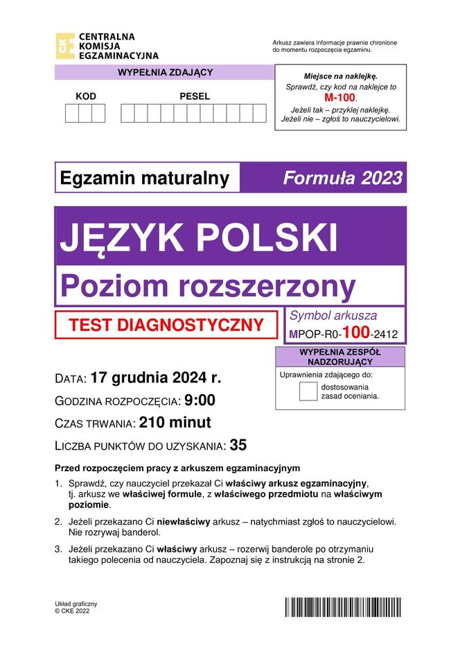 Matura próbna 2025: polski. Arkusze CKE i odpowiedzi. Poziom rozszerzony [Formuła 2023]