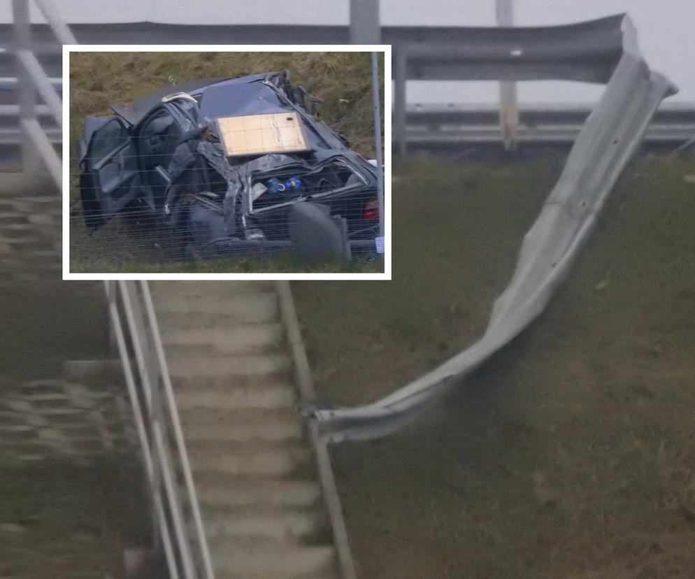 Przerażający wypadek w Majdanie pod Wiązowną. Mercedes przebił barierki i runął z wiaduktu