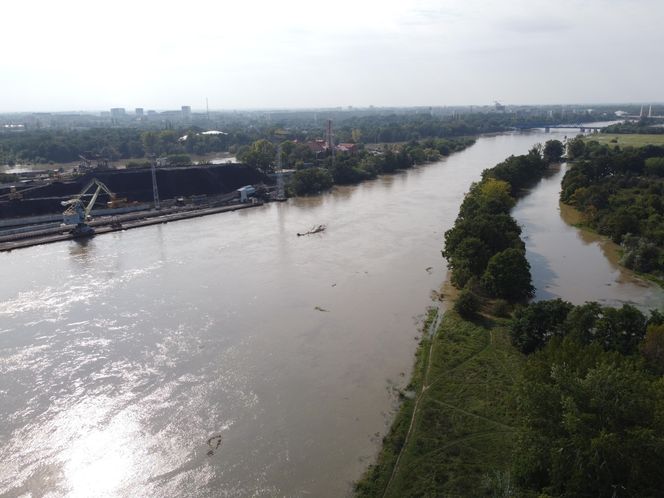 Wrocław - Odra wysoki poziom wody przy porcie miejskim