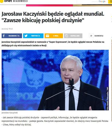 Jarosław Kaczyński kibicuje naszym. Tekst Super Expressu hitem Internetu!