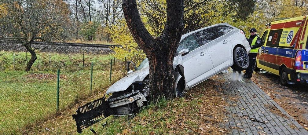 Pijany Ukrainiec wyleciał autem z drogi i uderzył w drzewo. Służby wezwał system eCall