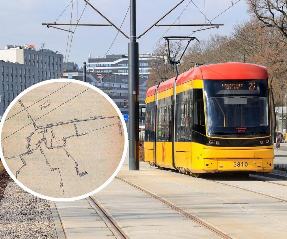 Schemat linii tramwajowej w Warszawie pod koniec XIX wieku