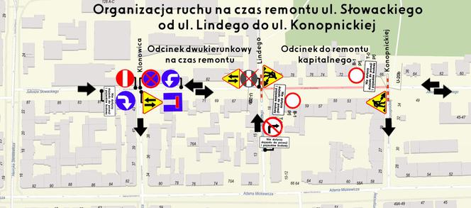 Remont na ul. Słowackiego w Toruniu - mapa zmian