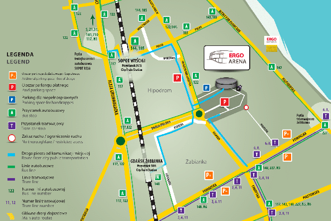 Mapa dojazdu do Ergo Areny