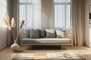 Wnętrze w stylu japandi wygenerowane przez AI w Canvie