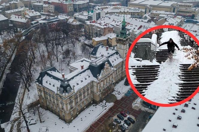 Śląskie: Zbudowali stok narciarski i małą skocznię. W centrum miasta. Na schodach. Nagranie jest hitem