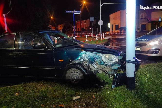 Żory: Pijany Gruzin jechał pod prąd i przydzwonił w latarnię. Ukrył się krzakach