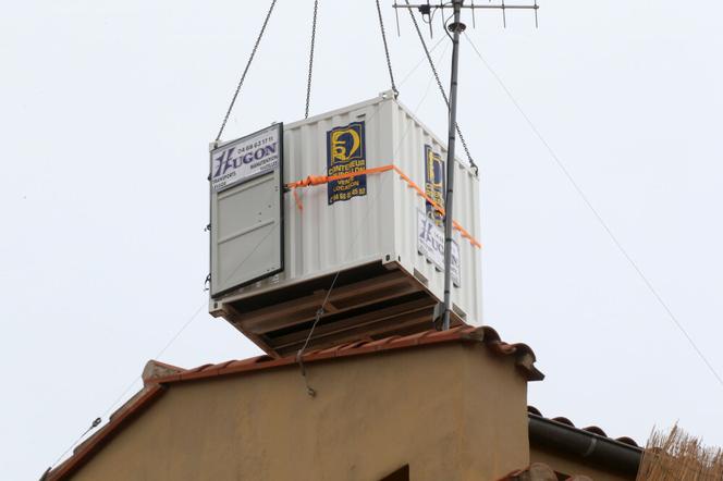 Waży 300 kg. Wynieśli go z domu dźwigiem