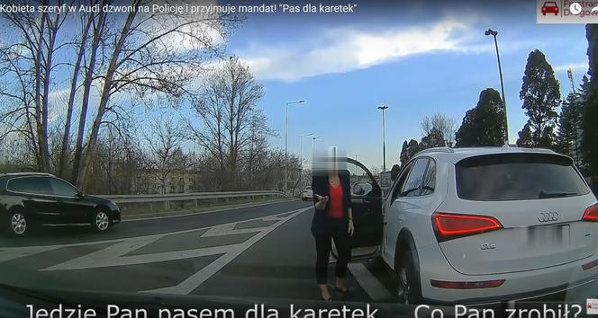 Katowice: Kobieta szeryf w białym Audi ruga innego kierowcę. Jedzie pan pasem dla karetek [WIDEO]