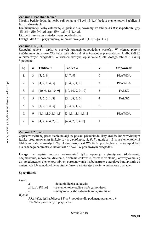 Matura 2020: Informatyka. Poziom ROZSZERZONY. ARKUSZ CKE