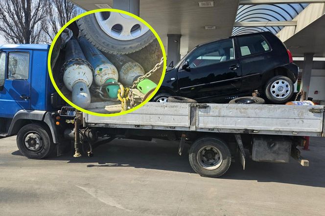 Załadował samochód na pakę i „zabezpieczył” go… butlami z gazem. Policjanci oniemieli