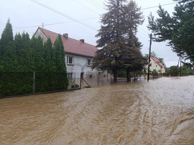 Zagrożenie powodziowe. Głuchołazy. Woda przelała się przez wały. Zalewa miasto