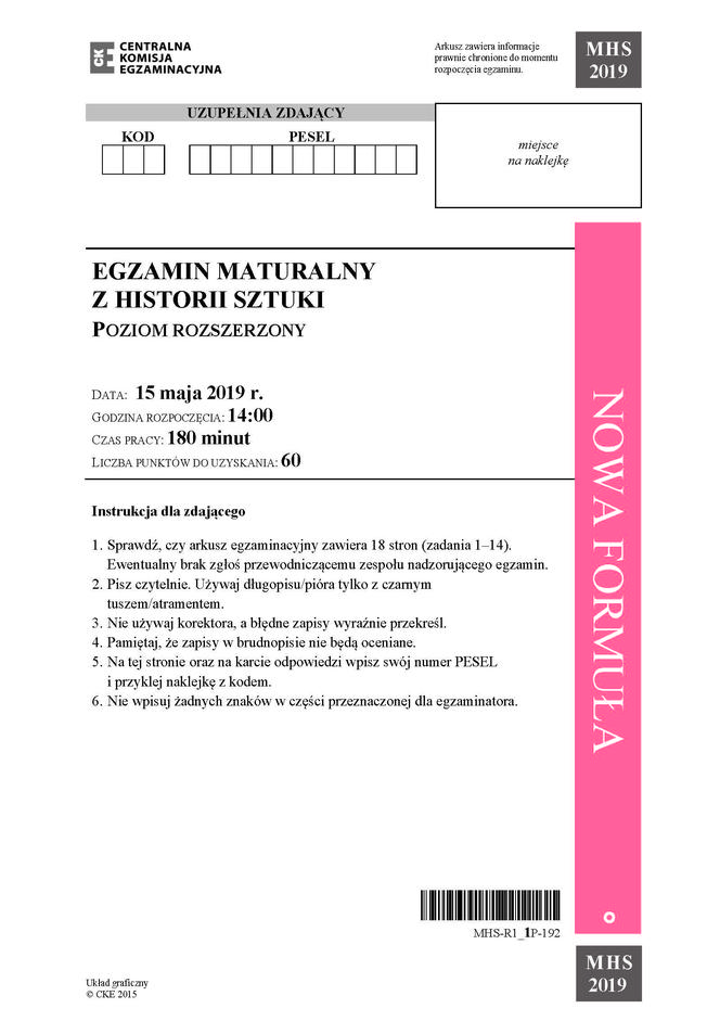 Matura 2019. Historia sztuki - arkusze CKE