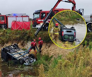 Makabra pod Wieluniem. Samochód zatonął w stawie, w środku zwłoki dwóch mężczyzn