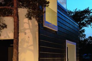 Architektura na wynajem. Oryginalny dom, jak znak graficzny w pejzażu