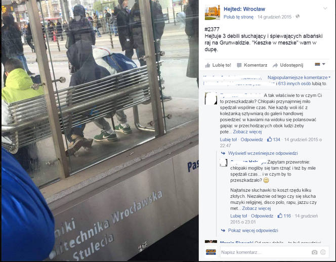 Wrocławianie hejtują ludzi słuchających głośno muzyki albo śpiewających na przystankach i w tramwajach