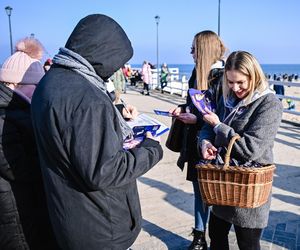 Marta Nawrocka żona kandydata na prezydenta RP Karola Nawrockiego zbiera podpisy na listach poparcia na Gdańskim molo w Brzezinie