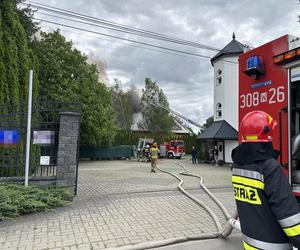 Potężny pożar magazynu w Sulejówku! Kilkudziesięciu strażaków walczy z żywiołem