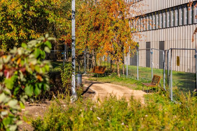 Park linearny na Służewcu w Warszawie pod koniec budowy