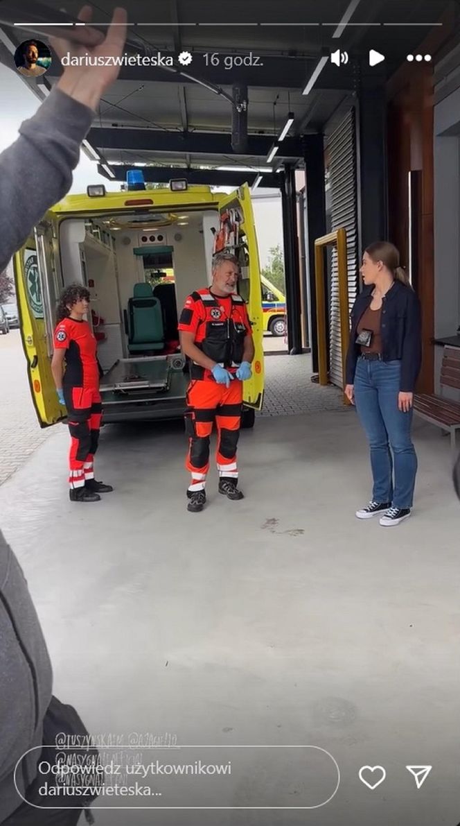 Na sygnale nowy sezon. Róża (Adrianna Jagiełło), Wiktor (Wojciech Kuliński), inspektor Urszula Krzaklewska (Małgorzata Tuszyńska) na planie