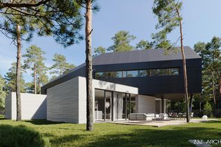 Dom wstęga między sosnami