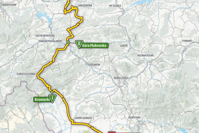 Mapa 5 etapu Tour de Pologne 2020 Zakopane - Kraków