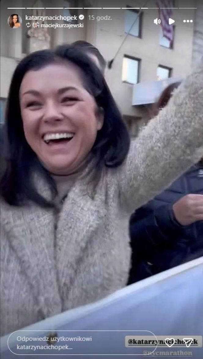 Katarzyna cichopek dopinguje męża na Maratonie Nowojorskim