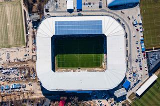 Budowa stadionu w Szczecinie. Dach już gotowy