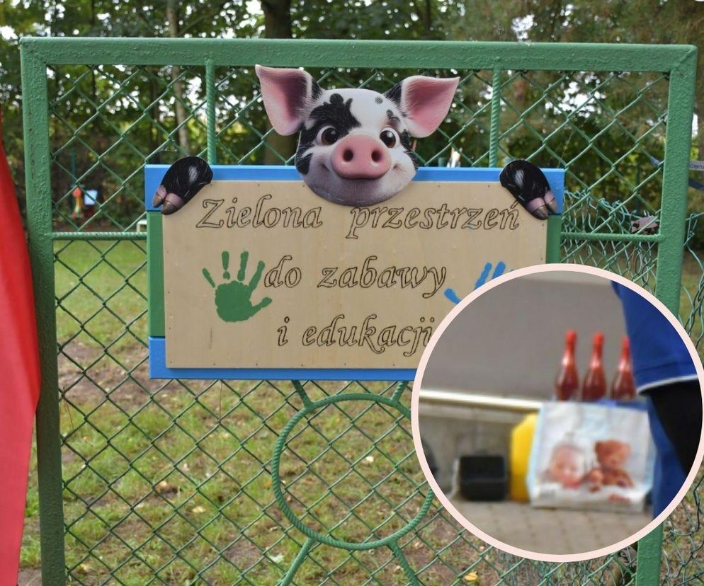 Nietypowe świętowanie otwarcia placu zabaw w Czerninie. Dzieci z kieliszkami w dłoniach wznosiły toast