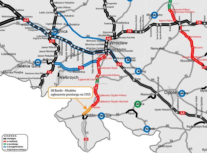 Mapa Bardzo - Kłodzko S8