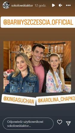 Barwy szczęścia. Tomasz Kępski (Jakub Sokołowski), Dominika (Karolina Chapko), Grażyna (Kinga Suchan)	